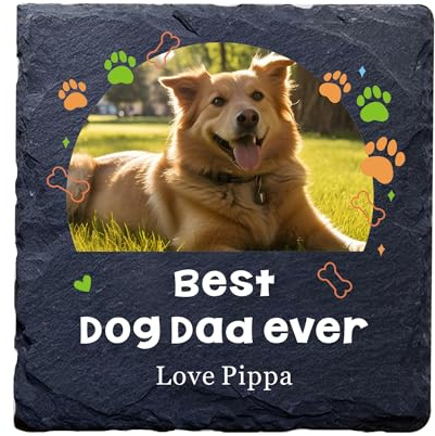 Personalised Coaster Custom Gift for Dad Daddy Stepdad Him Men Brithday Christmas Coaster Engraves Slate Coaster Best Dog Dad Ever (Design 5 with Photo)