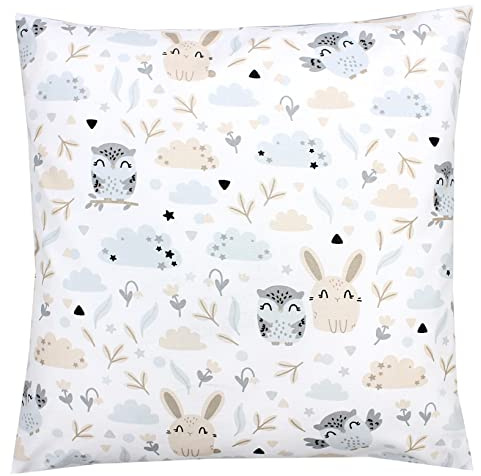 TupTam Kinder Kissenbezug Kissenhülle Dekorativ Gemustert, Farbe: Hase/Eule, Größe: 40 x 80 cm