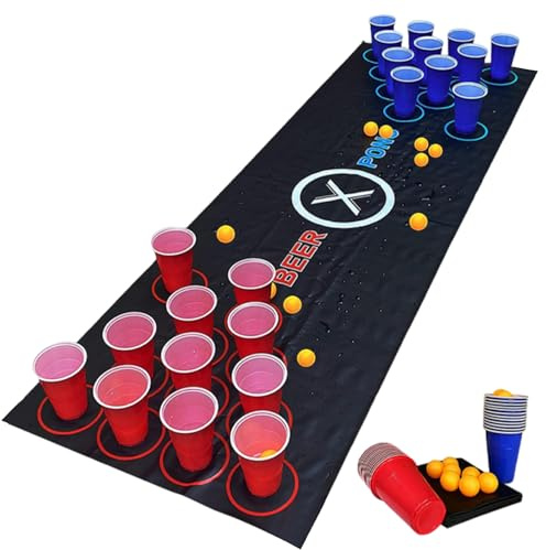 Bier -Pong -Tischmatte, Trinkspiele, Spiele Für Erwachsene, Mit Lustigen Tischtennis, Tragbar Und Einfach Zu Errichten, 180x60 Cm, Für Erwachsene, Veranstaltung, Bar, Abschluss, Feierlichkeiten
