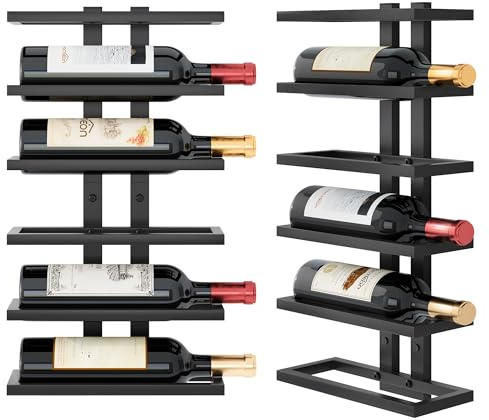 Hoctieon Weinregal Wand, Flaschenregal mit 6 Ebenen, Metall Weinregal Hängend Weinflaschenregale Schwarz für Esszimmer, Weinkeller, Schlafzimmer