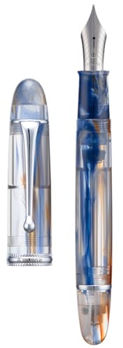 Asvine V800 Fountain Pen – Vacuum Filling System with Large Ink Capacity – Smooth Number 8 Medium Nib with Gift Case and Wrench- Blue Brown