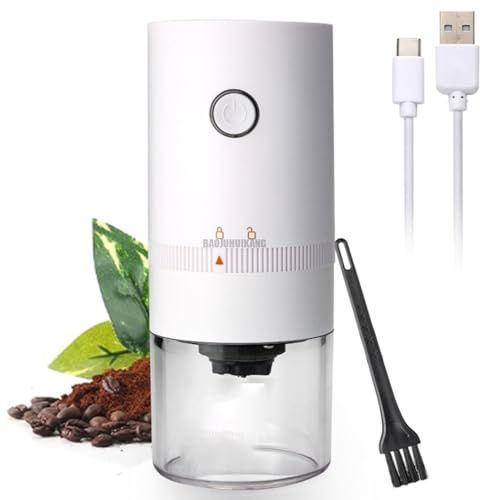 BAOJUHUIKANG Bianca,Macinacaffè Portatile Piccolo, macinacaffè in grani Elettrico con impostazioni Multi Grind per pressa, infuso Freddo, Moka, versamento, Macchina per caffè Espresso