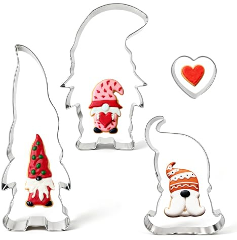 Eopvttge 4 Stk Plätzchen Ausstecher, Ausstechformen Weihnachten Wichtel, Herz Ausstecher, Edelstahl Keksausstecher Weihnachten, Weihnachtsmann Keksformen Groß, Ausstechformen Kinder zum Backen