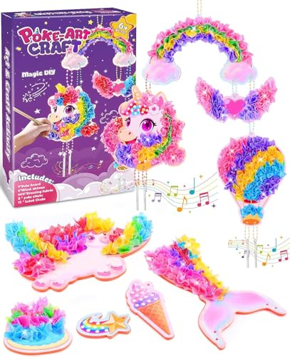 JOYVOVO Poke Art Bastelset Mädchen ab 6 Jahre, Einhorn DIY Kreativset mit 9 Mustern & 600+ Stoffen, Basteln von Windspielen, Geschenke für Kindergeburtstag, Weihnachten