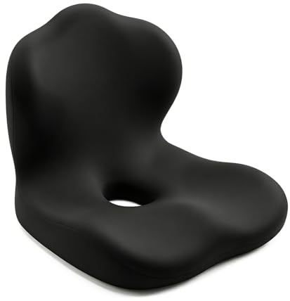 Sitzkissen Orthopädisch Bürostuhl mit Rückenkissen, Ergonomische Steißbeinkissen mit Rückenlehne Lordosenstütze aus Memory Foam für Bürostuhl, Auto, Gaming, Entlastung für Ischias & Rücken (Schwarz)