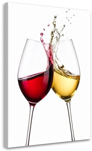 Feeby - Peinture sur toile pour la cuisine - Vin blanc et rouge - 40x60 1partie - Salon Peinture Tableaux - Moderne Tableaux