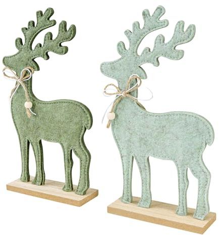 levandeo 2er Set Hirsch Deko Aufsteller H26cm Grün Filz Holz Weihnachtsdeko Tischdeko Deko Weihnachtsschmuck