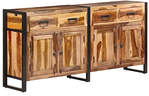 Holamys Sideboard 172x35x80 cm aus massivem Akazienholz, honigfarben, handgefertigt, mit 2 Türen, 4 Schubladen, pulverbeschichtetem Stahlrahmen, für Wohnzimmer, Esszimmer und Küche