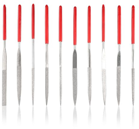 quiodok Jeu de 10 Mini Limes a Aiguilles en Diamantée, Ensemble de Fichiers | Polyvalentes Limes Diamantées en Métal pour Travail de Précision Bricolage Modelisme Bijoutier Menuiserie Polissage