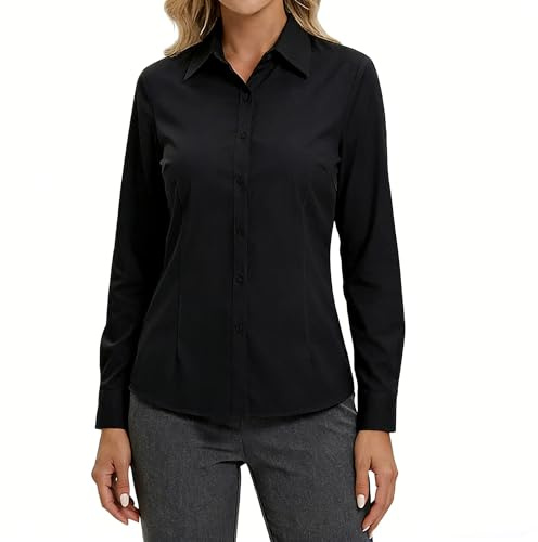 Shirts for Women, Long Sleeve Regular Fit, Womens Shirt with Buttons, Ladies Basic Blouse Tops for Office Work Business Casual