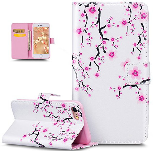 Coque iPhone 8,Coque iPhone 7,Bookstyle Coloré Lettres Relief Housse Cuir PU Housse Etui Coque Portefeuille Protection supporter Flip Case Etui Housse Coque pour iPhone 8/7,Rose Fleur de pêche