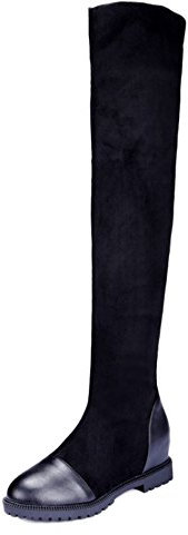 Minetom Donna Autunno Inverno Tacco Piatto Stivali Sexy Allungare Faux Slim Stivali Alti Sopra il Ginocchio Stivali Nero EU 43