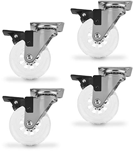 SOTECH 4 Stück Lenkrollen SWIFT Rollen-Ø 75 mm transparent mit Feststellfunktion, Transportrollen belastbar bis 140 kg (35 kg pro Möbelrolle), Höhe 96 mm