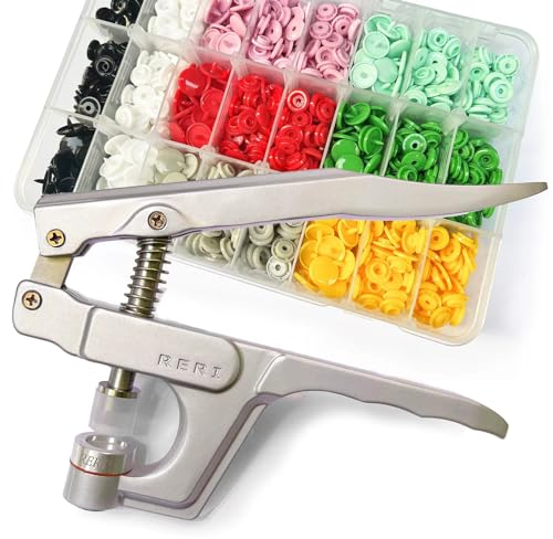KAM Druckknöpfe mit Zange, 360 Set T5 Druckknopf in 8 Farben Kunststoffknöpfe für DIY Basteln