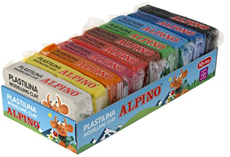 Alpino Plastilina de Modelar, No Tóxica, Kit de 10 Unidades, Colores Brillantes | Pastilla de Plastilina Flexible para Niños| 50gr.