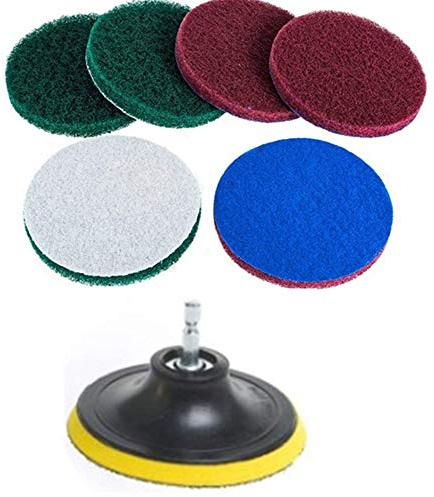 Juego de Limpieza de 4 Pulgadas con Cepillo para Azulejos y Estropajo, 2 Diferentes rigidez, Soporte de Almohadilla de Disco de 4 Pulgadas con 6 Almohadillas para Fregar(4 Pulgadas)