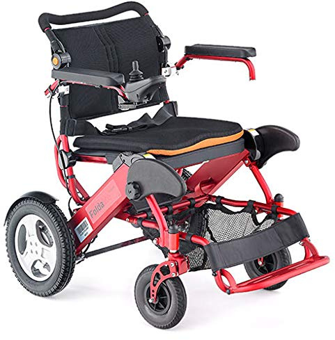 Motion Healthcare Foldalite Trekker Powerchairs - Electric Motorized Wheelchair for Adults with Treaded Rear Wheels, Red