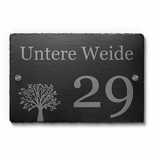 Premium Hausnummer aus einzigartigem Schiefer mit Gravur Zahlen und Ziffern Größe: 30x20 cm Schiefer Schild Hausnummern mit Abstandshaltern