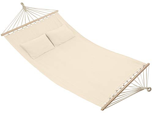 tectake® Doppel Hängematte Outdoor, XXL Stoff Schaukeltuch, Sonnenliege 2 Personen inkl. Kissen, Schaukel Outdoor mit Liege Fläche ca. 230x145cm, bis 240kg belastbar, Hängeschaukel - beige