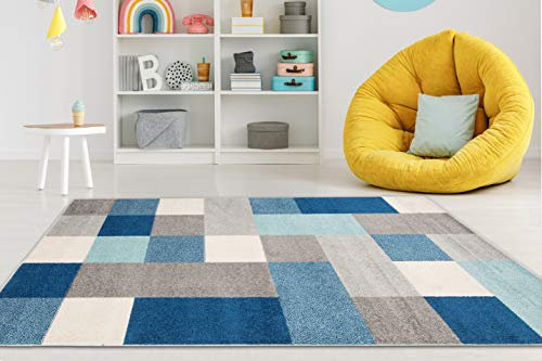 Carpeto Rugs Teppich Kinderzimmer Junge Mädchen - Kinderteppich für Spielzimmer Jugendzimmer - Karo Viele Farben und Größen Pastellfarben Türkis Grau 240 x 330 cm
