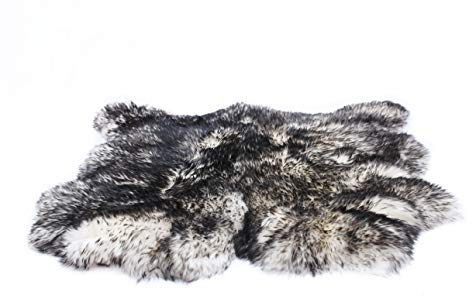 Cakla Lammfell Echt 100-110 cm x 100-110 cm - Schaffell Echt aus Zwei Lederseiten Genäht - Fellteppich Schwarz - Deko Fell für Stühle und Sofa - Natürliche Lammfell Teppich Wohnzimmer