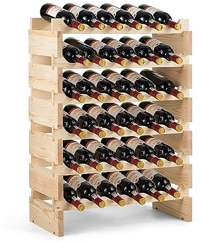 GOPLUS Casier à Bouteilles pour 36 Bouteilles, Range Bouteille Vin avec 6 Étagères, Porte Bouteille en Pin Massif, Grand Espace Superposable, pour Bars, sous-sols, 63 x 28 x 85CM, Naturel