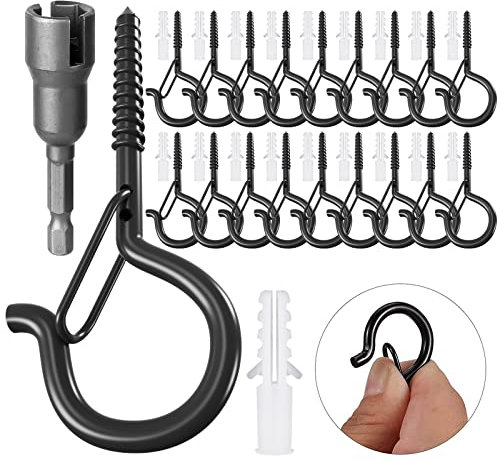 18 Set Q Hanger Hooks for Outdoor String Lights, GIPTIME Ceiling hook Screw Christmas Rope Light Clips, Fairy Lights Plants Wind Chimes Decoration Hanging Safety Buckle Design, Include Wing Nut Driver