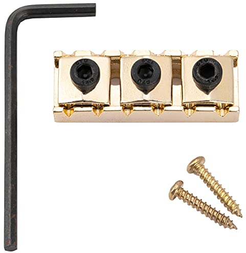 Musiclily Pro 43mm Steel Guitar R3 Locking Nut String Lock for Floyd Rose Tremolo Bridge Electric Guitar, Gold