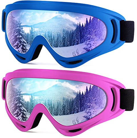 Lot de 2 paires de lunettes de ski pour enfants, lunettes de snowboard pour adultes, adolescents, garçons et filles, lunettes de sports d'hiver