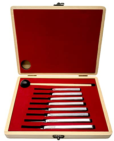 8 Packungen Stimmgabel-Set mit schlagenden Hämmern,Edelstahl mit Hammer (256 Hz (C), 288 Hz (D), 320 Hz (E), 341.3 Hz (F), 384 Hz (G), 48 Packungen 0 (B) , 512 (C)) Schallheilungs-Vibrationswerkzeuge