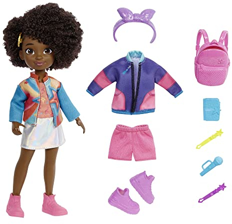 Mattel Karma's World School to Stage Fashion-Pack 14-teiliges Set mit Puppe (22,1 cm), Kleidung und Zubehör zum Styling-Spielen, HHJ26