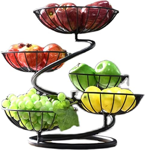 JUNYFFF Corbeille A Fruits 5 Etages,Grande Porte Fruits en Acier Porte À Pain Panier À Fruit en Métal, Fruit Basket 5 Tier De Comptoir, Décoratif Corbeille À Fruit Bol De Fruits Fruits Etagere,Noir