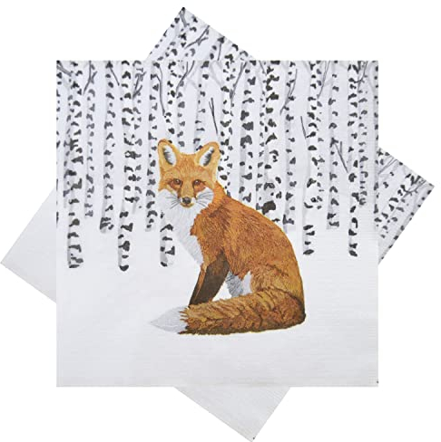 ZauberDeko Servietten Fuchs Schnee Wald Weiß Schwarz Zellstoff Tischdeko 33 x 33 cm 20 Stück