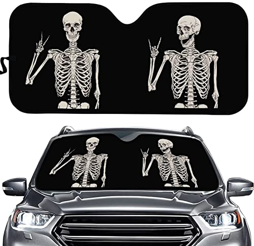 Belidome Parasol para parabrisas delantero de coche, diseño de esqueleto divertido, para Halloween, ajuste universal para SUV y furgoneta