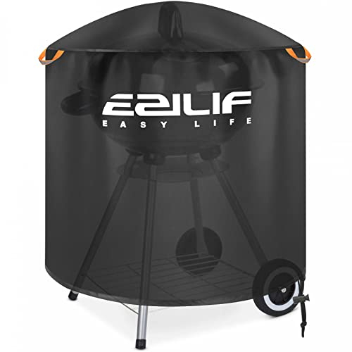 Ezilif BBQ Cover, Kettle BBQ Cover, Waterproof Oxford Fabric Barbecue Covers with Reflective Strips, Anti-UV, Windproof & Rip-Proof, Round BBQ Covers for Weber, Brinkmann, Char Broil 79x 68cm