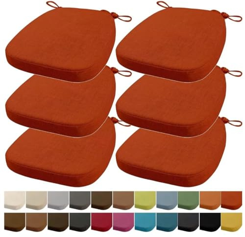 Orumrud 40x38x33CM(3CM Dicke) Stuhlkissen, Gartenstuhl Sitzkissen, Esszimmerstuhl Sitzkissen, waschbar, mit Reißverschluss, Riemen, rutschfestes Sitzkissen für Gartenstuhl (Orange Rot 6 Stück)