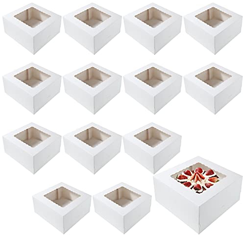 GOYADA 14 PACK 10 Inch Cake Board And Box, 10x10x5inch Bakery Cake Boxes With Window, Large Cake Boxes For Transporting Pastries, Cookies, Cupcakes,Pizza, Cakes, Pies, Muffins And Donuts