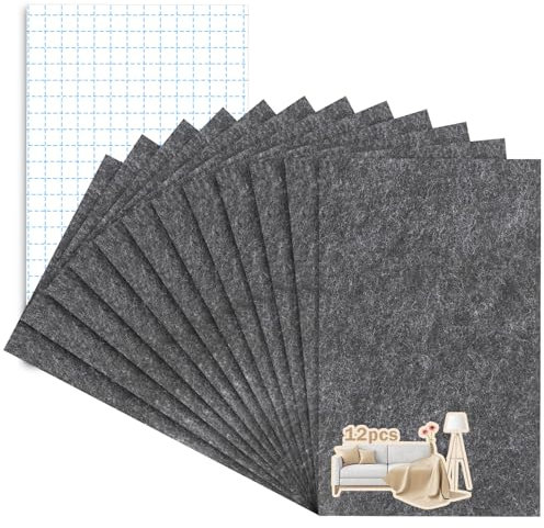PLCatis Patins en Feutre Autocollants 12 Pièces 20x15 cm Feutrine Autocollante 4mm D'épaisseur Feutre Auto-adhésifs Patins en Feutre Antidérapants pour Chaises Meubles