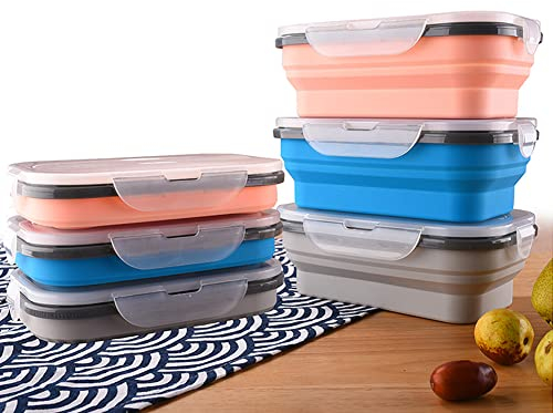 Fiambrera de Silicona Juego de 3PCS, Recipientes Microondas, Plegable, Fiambrera para Alimentos Frutas Diseñado para Viajes, Almacenamiento de Alimentos para Hornos Refrigeradores (Style A)