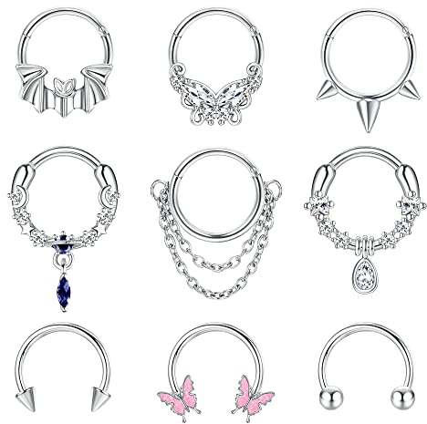 Kakonia 9 Stk 16G Dangle Septum Piercing Schmuck für Damen Herren Baumeln Nasenpiercing Rings 316L Edelstahl Cartilage Helix Daith Earrings Dangle Septum Rings 10MM