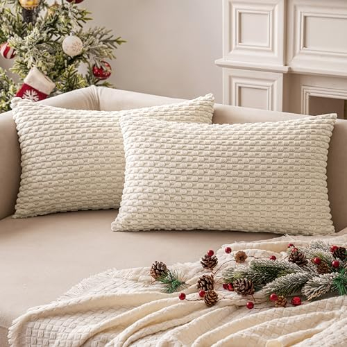 MIULEE Kordsamt Kissenbezug Kissenbezüge Dekorative Kissenhülle Moderne Sofakissen Kissen Dekokissen Couchkissen Zierkissen Weicher für Sofa Wohnzimmer 2er Set 30x50 cm Cremeweiß