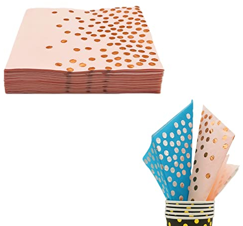 CEILIWEN Lot de 50 serviettes de fête à pois - 33 x 33 cm - Rose et or rose