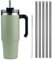 Moollyfox Mug Isotherme avec Poignée Couvercle Brosse et 5 Pailles Tasse à Café Acier Inoxydable sans BPA Double Isolée Gobelet Isotherme pour Eau, Café, Smoothie et Boissons Vert 30oz/890ml