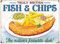 Blechschild Fish and Chips, traditionelles Eat Or Take Away, Vintage-Metall-Blechschilder für Cafés, Bars, Pubs, Laden, Wanddekoration, lustige Retro-Schilder für Männer und Frauen, 30,5 x 20,3 cm