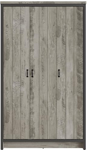 GFW Boston 3 Door Wardrobe Hanging Rails Storage Unit Bedroom Grey