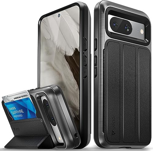 VENA vCommute for Google Pixel 8 Wallet Case, [Military Grade Drop Protection] (2023) Flip Leather Cover Slot Card Holder with Kickstand - Black