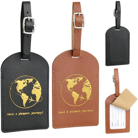 Lot de 2 Étiquettes de valise voyage avion, Étiquettes de bagage pour Valise PU avec Sangle Réglable, Étiquettes d'Identification, Accessoires de Voyage pour Sacs à Dos, Sacs et Sacs à Main