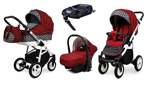 BabyLux® Kinderwagen Set 4 in 1 - Alu Way - incl. Babywanne, Buggy Sportsitz, Auto-Babyschale, ISOFIX-Basisstation - Autositz - Kinderwagenset - Kombikinderwagen mit Wickeltasche usw.