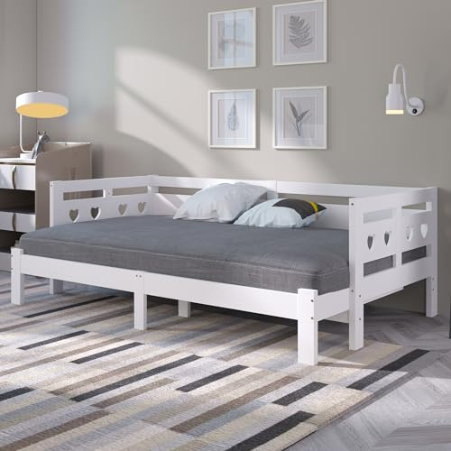 FEZTOY Massivholz Kiefer Tagesbett, 90/180x200 cm Ausziehbar Daybett, Ausziehbett Sofabett Schlafsofa Bettgestell Holzbett Gästebett, ohne Matratze