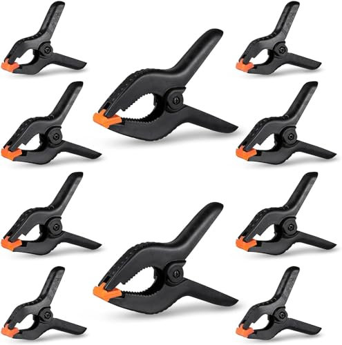 10 Pack Spring Clamps Heavy Duty - Assorted Sizes Spring Clips Plastic 6.5 Inches, 4.5 Inches, 3.5 Inches Set - Backdrop Clips Small Clamps for Crafts Woodworking Background